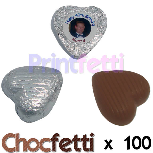 100 Silver Chocfetti Hearts Personalised Chocolates 100 Silver Chocfetti Hearts Personalised Chocolates